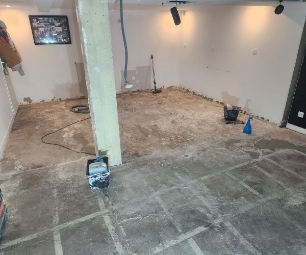 Sous-sol avant rénovation avec sol brut et murs à reprendre